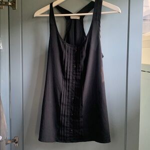 Lush Racerback Black Tank Top with Pintucks & Buttons — Size L